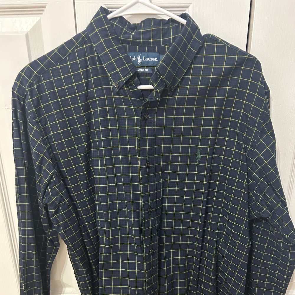 Ralph Lauren Navy Patterned Button Down - Large